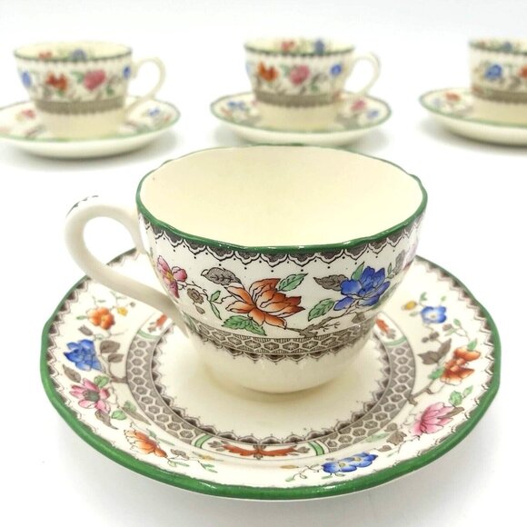 Set of 4 Spode Copeland "Chinese Rose" Teacups & Saucers Vtg England - Picture 8 of 16